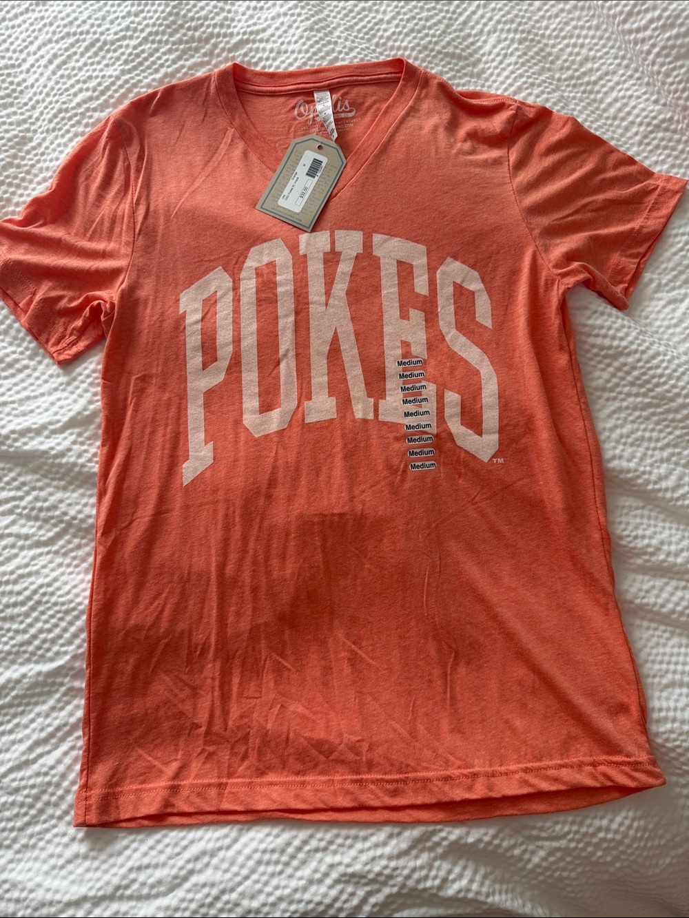 NWT Original Retro Brand Coral-Orange V-Neck 'POKES' Graphic Tee